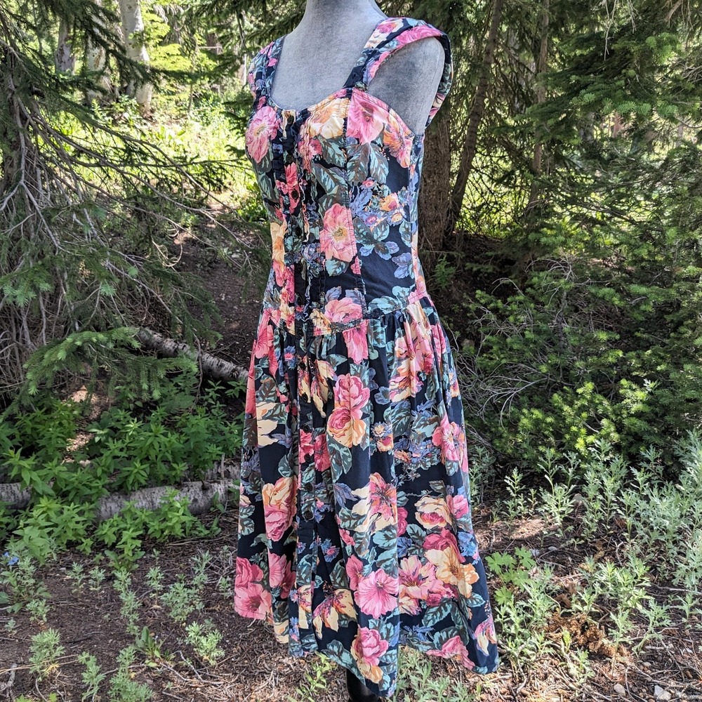 Vintage 90s Starina Floral Garden Dress M Cottagecore Button Front Corset Ruffle - Picture 10 of 15